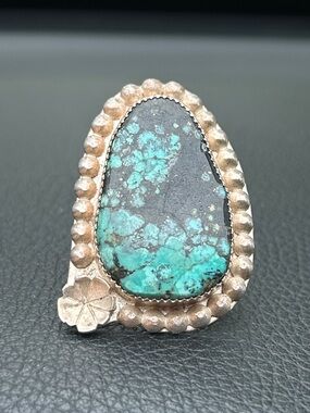 Sterling Silver Large Turquoise Ring Size 8.5”